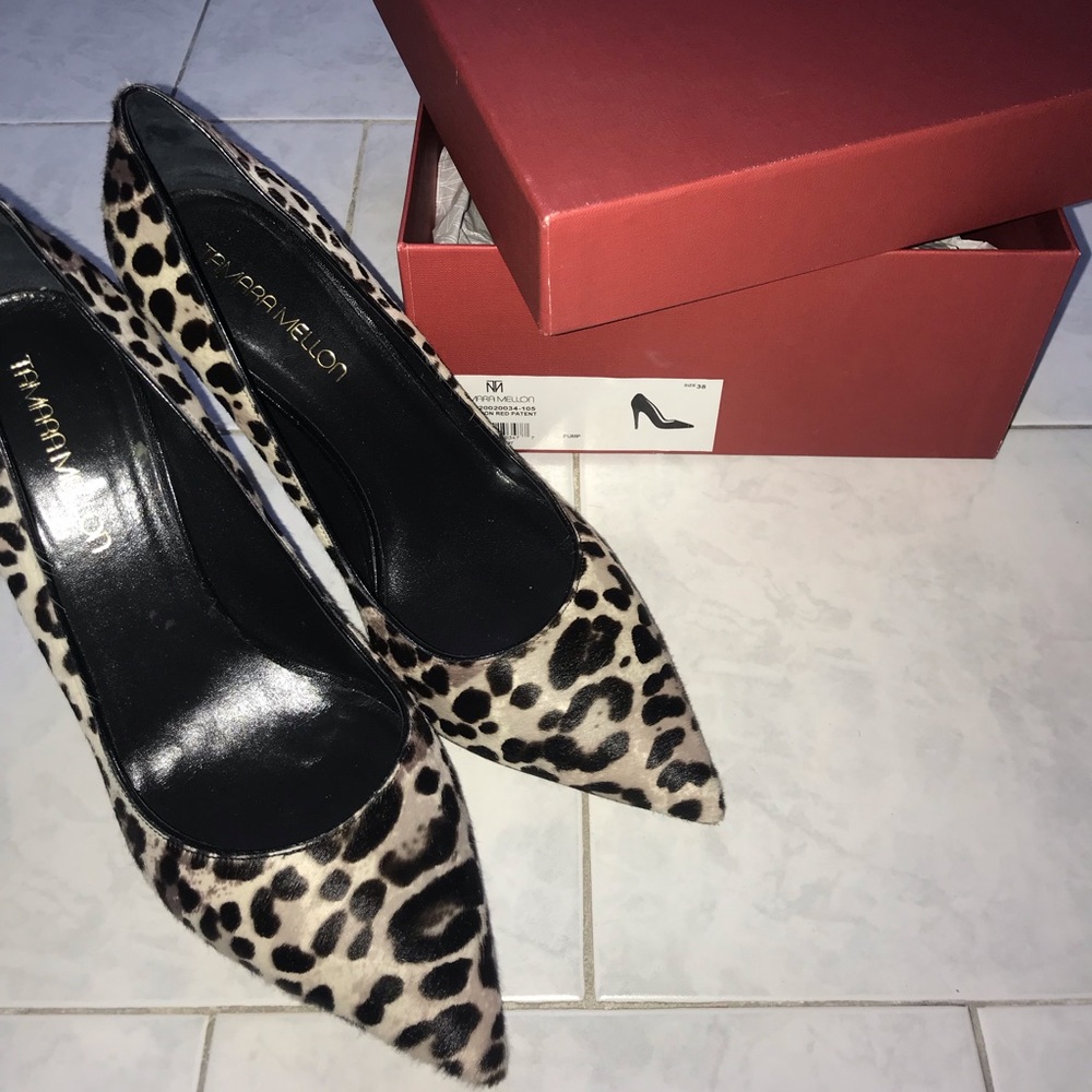 Tamara Mellon Cow Hyde leopard print pumps.